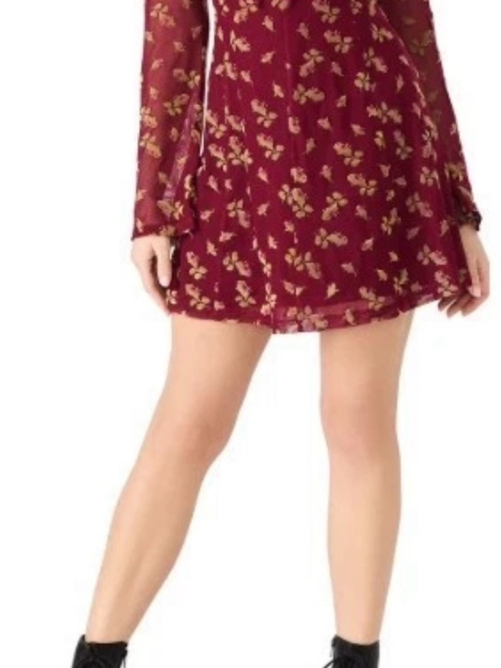Betsey Johnson Burgundy Floral Long-Sleeve Mini Dress